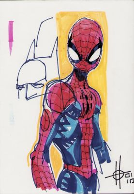 Damion Scott | Spider-Man + Mini Batman Head Color Art Commission - Signed | Anthony’s Comic Book Art