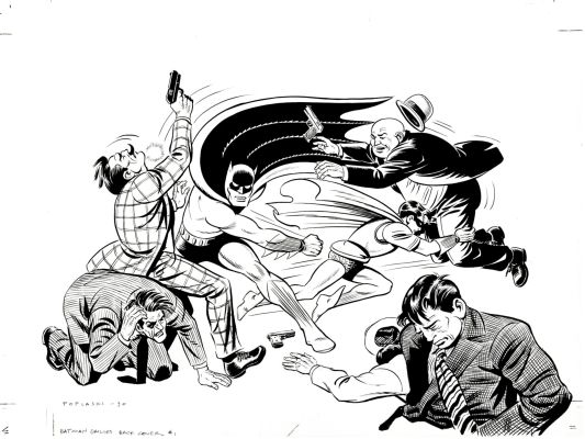 Peter Poplaski - Batman: the Dailies #1 Huge Back Cover Art (Batman & Robin Battle Bad Guiys Throughout!) 1990