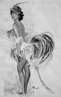 Pierre-Laurent BRENOT . Â« Pin-up en plumes Â». Gouache noir et blanc p | Tessier Sarrou
