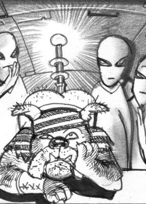 Simon Bisley – Salty Dogs Card art – Ink – Alien butt probe | Berserker Art