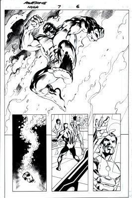 Alan Davis, Mark Farmer | Awesome Hulk #7 Splash (Hulk Jumps Into a Collapsing Nuclear Fusion Reactor! Iron Man & Black Panther Help!) 2016 | Romitaman