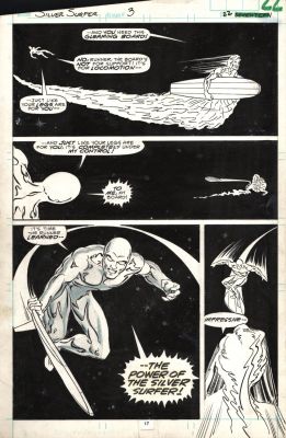 Joe Rubinstein, Marshall Rogers | Silver Surfer #3 P 22 (4 Awesome Panels with the Surfer in Every Panel As ’The Runner’ Tries To Steal the Surfer’s Surf Board!) 1987 | Romitaman