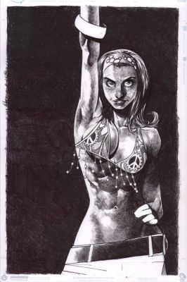 Humberto Ramos | Hippie Bikini Top Babe Detailed Crosshatch Splash Pinup | Anthony’s Comic Book Art