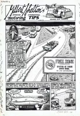 Gilbert Shelton | Advanced motoring tips 414 – Free Zone | La Galerie de la Bande Dessinée