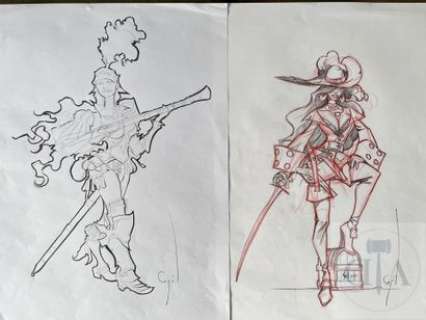 lot 265 - Gil Fernandez/Paire de dessins illustrant des personnages…