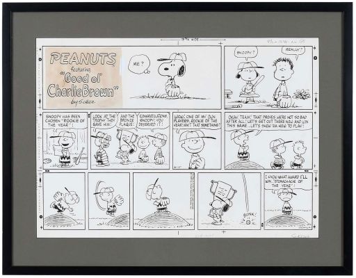 Charles M. Schulz, Original 1969 Peanuts Cartoon Strip: Rookie of the Year | Brunk Auctions