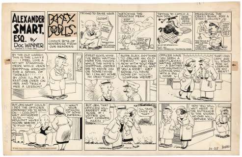 "ALEXANDER SMART, ESQ." & "DAFFY DOODLES" 1936 SUNDAY PAGE ORIGINAL ART BY DOC WINNER.