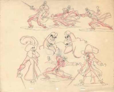 PETER PAN - Studio Walt Disney, 1953. Planche d’études du Capitaine Crochet. | Rossini