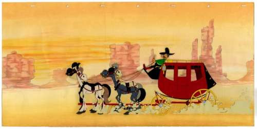 Belvision - Original Production Cel + Preliminary Background - Lucky Luke - Daisy Town - (1971) | Catawiki