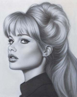 Carlos Cartagena | Young Brigitte Bardot Portrait By Carlos Cartagena 30" X 24" Acrylic on Prestretched Canvas! New 2026 Commission Your Own!Ï¿½ | ComicArtFans Classifieds