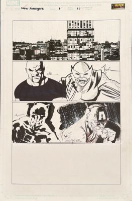 David Finch, Danny Miki, David Mack, Billy Tucci, Mike McKone, Stuart Sayger | New Avengers #1 Page 11 Original & One-of-a-Kind Avengers Jam By Mike McKone, Billy Tucci, David Mack & Stuart Sayger - Wolverine Cap America Dd Luke | ComicArtFans Classifieds