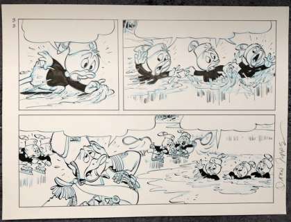 Donald Duck - Daan Jippes - halve pagina # 3B - Jonge Woudlopers verhaal met Kwik Kwek en Kwak - dessin original Ã  l’encre | Catawiki