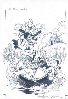 Daan Jippes, front cover 3 little pigs and the big bad wolf, original inking by Walt Disney