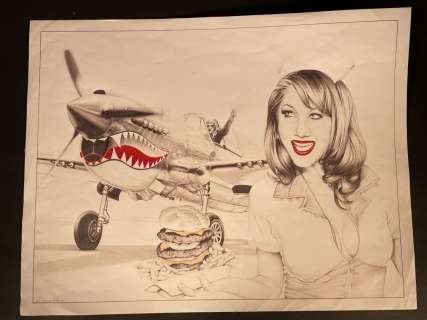 Comtet, Franck (Né... | COMTET, Franck (Né en 1964) Pin up et avion p40 warhawk. Stylo,... | Oger-Blanchet