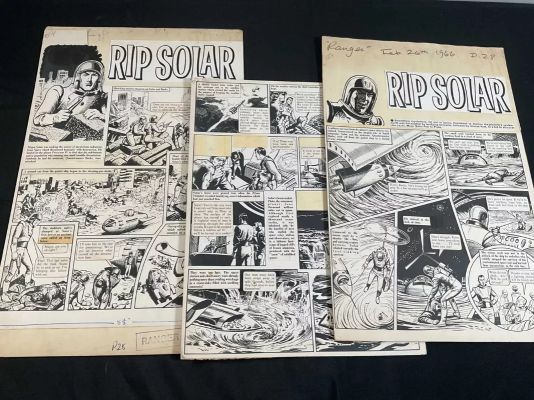 Lot 317 - RIP SOLAR - 3 pages of original black/white interior art for this space patrol based comic strip | Excalibur Auctions