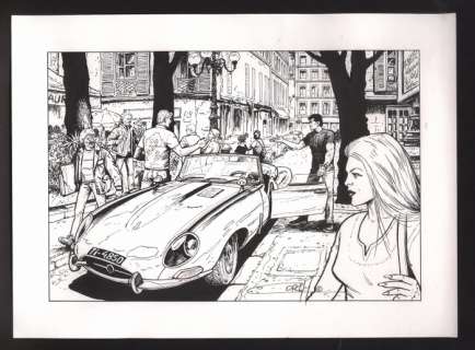Bob Morane - Grand dessin original - Bob et Bill en ville en Jaguar - (2018) | Catawiki