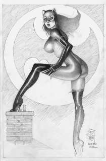 Jim Balent - catwoman posing on chimney with bat-signal pinup (2018)
