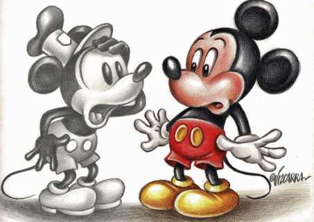 Vintage and Modern Mickey Meeting - Original Drawing - Joan Vizcarra - Art original | Catawiki