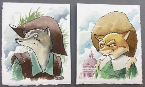 Masbou - 2 Dessins originaux en couleur - De Cape et de Crocs | Catawiki