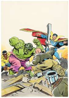 THE DEFENDERS - TRIPLE ACTION #12 SPANISH COMIC BOOK COVER ORIGINAL ART BY RAFAEL LÓPEZ ESPÍ.