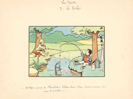 Benjamin Rabier... | Benjamin RABIER (1864-1939) Les sports - La pêche Gouache... | Tessier Sarrou