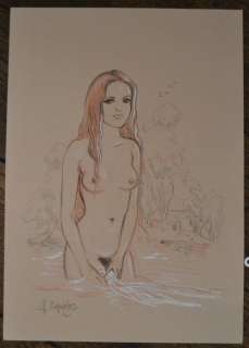 Sanguine - Dessin au crayon - cheveux longs | Catawiki