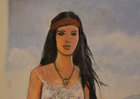 L’Herbe Folle - Pastel Ã  l’huile - Theda "Peace and love" | Catawiki