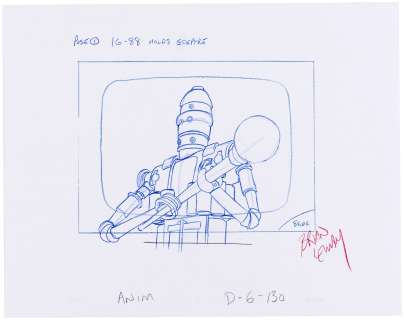 STAR WARS: DROIDS (1985) - IG-88 ORIGINAL ART PRODUCTION ANIMATION PENCIL LAYOUT POSE GUIDE. | Hake’s
