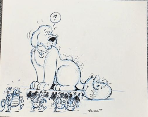 Peral - Illustration originale - La fête des puces sur le chien | Galerie des bulles