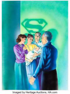 Unidentified Comic Art - Landscape Or Portrait | Zina Saunders The Man of Steel Platinum Series Trading Card #07 "Proud Parents" Painting Original Art (Skybox, 199... | Heritage