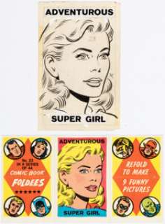 Wood, Wally | Wally Wood Comic Book Foldees Card #23 Supergirl Illustration Original Art (Topps, 1966).... (Total: 2 Items) | Heritage