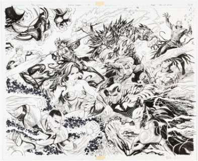 Kirkham, Tyler - Tyler Kirkham and Mikel Janin Justice League #33 Double-Splash Pages 12-13 Original Art (DC, 2018)....