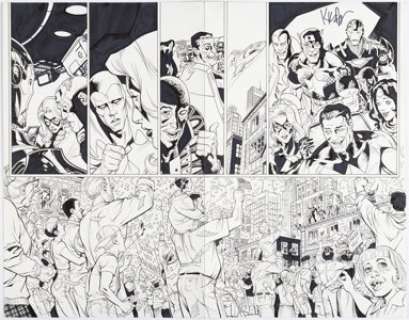 Dwyer, Kieron - Kieron Dwyer and Rick Remender Avengers #54 (469) Double Page Spread 12-13 Original Art (Marvel, 2002)....