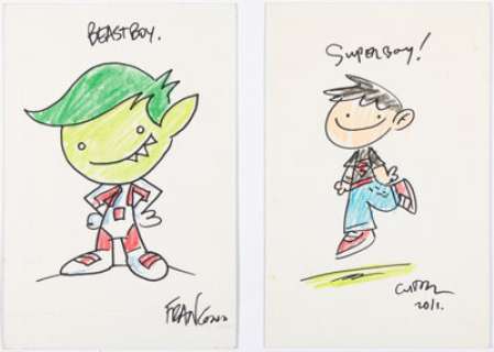 Art Baltazar and Franco Aureliani - Tiny Titans Superboy and Beast Boy Illustration Original Art Group of 2 (2011). (Total: 2 Original Art)