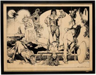 Ramón Torrents - Conan-esque Barbarian and Naked Women Illustration Original Art (1980). | Heritage