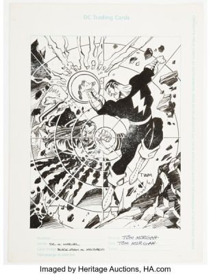 Tom Morgan DC versus Marvel Battles #86 Black Adam vs. Mandarin Trading Card Illustration Original Art (Fleer/SkyBox, 1995).