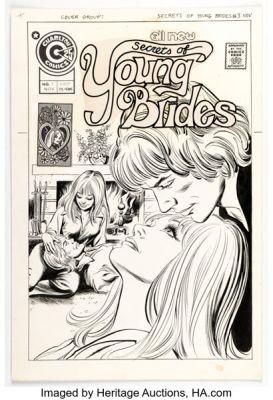 Su Gumen Secrets of Young Brides #3 Cover Original Art (Charlton, 1975). | Heritage