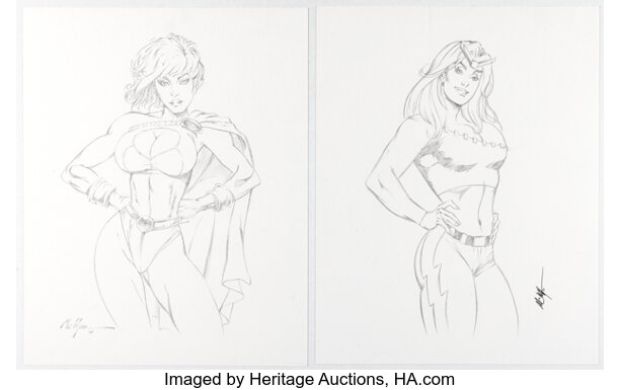 M. C. Wyman - Power Girl and Thundra Illustrations Original Art Group of 2 (2008/2011). (Total: 2 Original Art)