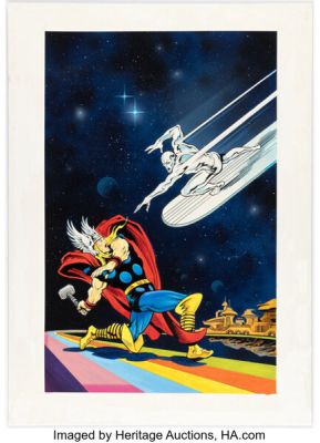 Frank Cirocco and Mick Gray The Silver Surfer #4 Classic Thor Battle Cover Re-Creation Illustration Original Art (undated).