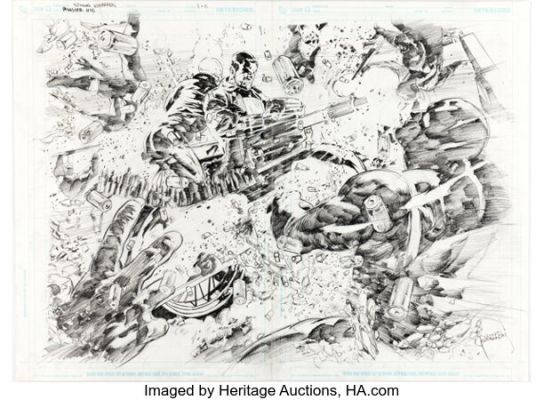 Szymon Kudranski The Punisher #16 (244) Ghost Rider Double Splash Pages 5-6 Original Art (Marvel, 2019). | Heritage
