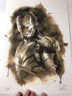 Gicleé on watercolor paper 300g ( 1 of 10) - Ironman - Coffee drawing - Édition limitée (2019) | Catawiki