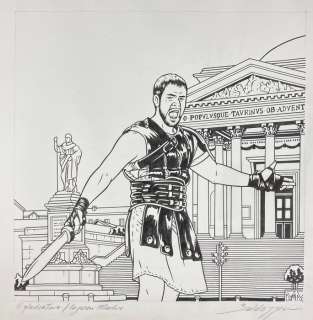 Roberto Baldazzini - "Il Gladiatore alla Gran Madre di Torino" Illustrazione originale - Loose page | Catawiki