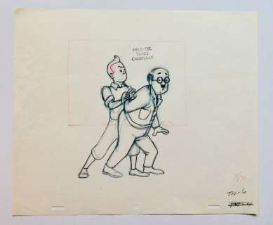 Tintin - Croquis préparatoire pour film d animation - On a marché sur la lune - Tintin/Wolf - (années 60) | Catawiki
