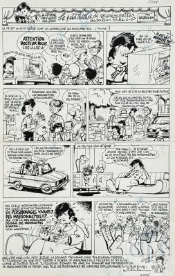 Wasterlain / Docteur Poche. Planche Originale Du Gag "Le Petit Théatre de Marionnettes Du Dr Poche" Illustrant Une Étrange Mutation... Publiée Dans Le Journal Spirou En 1982. Très Belle Qualité D’exécution Et Rendu Des Détails. Encre de Chine Signée. Tbe. 30 X 45 Cm | Lot 567 : Wasterlain / Docteur Poche. Planche originale du gag "Le petit… | Dagoty