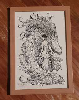 Fred de Heij - Originele tekening - Geisha en draak - Loose page - (2020) | Catawiki