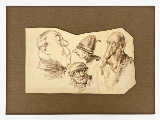 Anonyme Recherches... | Lot 60 - ANONYME Recherches pour des caricatures Dessins contrecollés... | Vermot et Associés