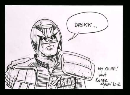Roger Martin an original artwork of 2000 AD’s Judge Dredd (2012). | Ewbank’s