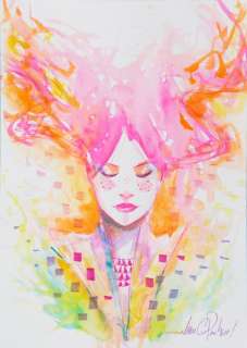 Jovier GonzÃ les Pacheco - Illustrazione Originale - "Colorful girl" - tecnica mista - A4 - Loose page - Other (2019) | Catawiki