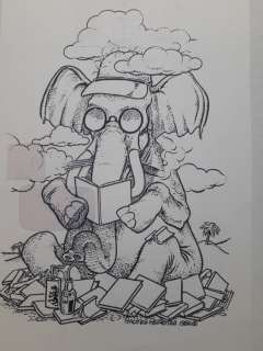 Andrea Pazienza - illustrazione originale "L’elefante e la Lettura" - Loose page - (1984) | Catawiki