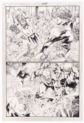 Lot 219 - TEEN TITANS/THE LEGION SPECIAL #1 NOVEMBER 2004 ORIGINAL ART PAGE BY IVEN REIS.